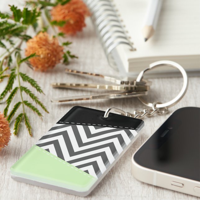 Porte-clefs Gray Zigzag, Gray Chevron, Zigzag Pattern, Mint (Devant droit)
