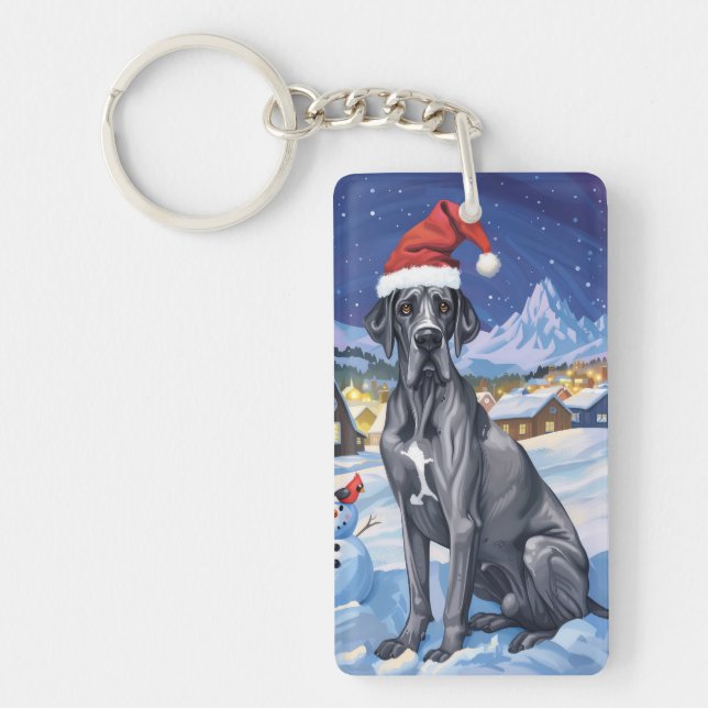 Porte-clefs Great Dane Winter Wonderland Noël Joie (Devant)