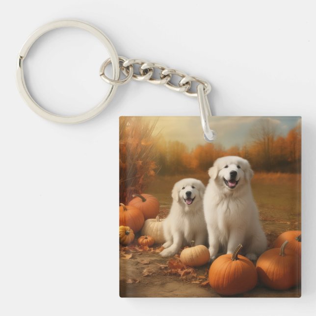 Porte-clefs Great Pyrenees chiot Automne Délice Citrouille  (Devant)