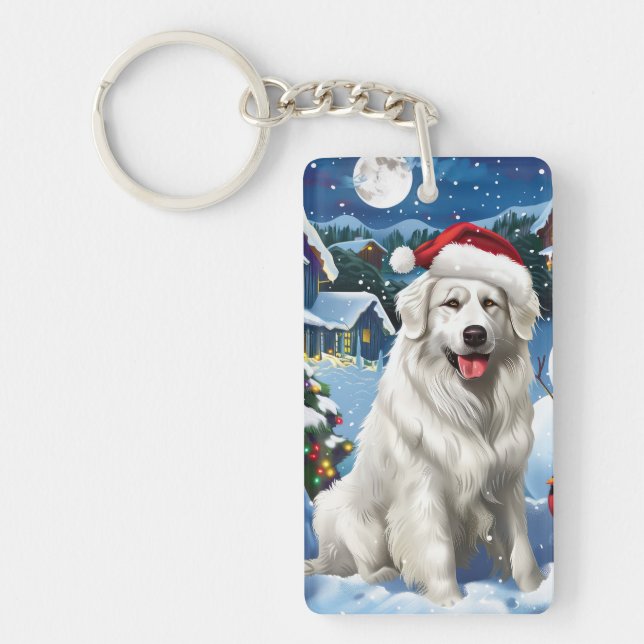 Porte-clefs Great Pyrenees Winter Wonderland Noël Joie (Devant)