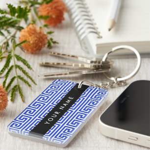 Porte-clefs Grec Meander Key H Blue, Votre Nom, Personnaliser