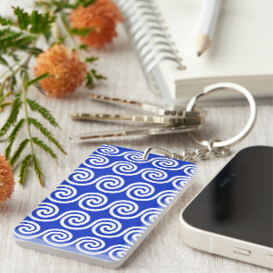 Porte-clefs Grec Meander Key Waves Motif Bleu