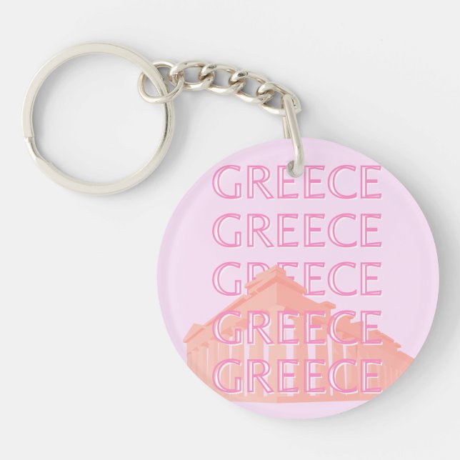 Porte-clefs Grèce, Art Voyage Grec, Art Voyage Pastel, Rose (Devant)