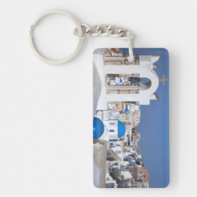 Porte-clefs Grèce, Santorin. Tour Bell et dômes bleus de 2 (Devant)