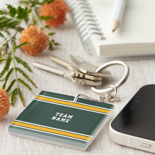 Porte-clefs Green Gold White Sports Jersey Nom de l'équipe (Devant Droit)
