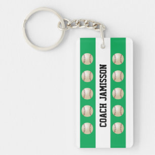 Porte-clefs Green & White, Name, Thanks Baseball Coach/Player