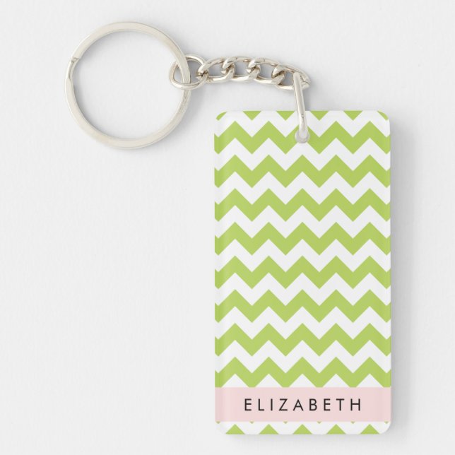 Porte-clefs Green Zigzag, Green Chevron, Votre Nom (Devant)