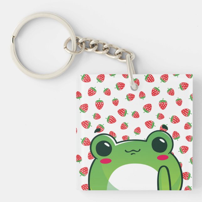 Porte-clefs Grenouille à fraise Kawaii (Devant)