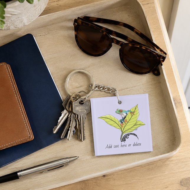 Porte-clefs Grenouille aux yeux rouges Feuilles vertes Lavande (Créateur téléchargé)