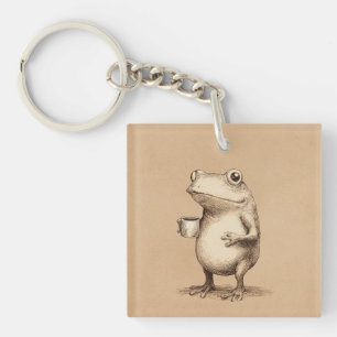 Porte-clefs Grenouille avec Café – Animal Fantaisiste Vintage