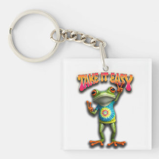 Porte-clefs Grenouille Hippie Prenez les Choses Calmement Amus