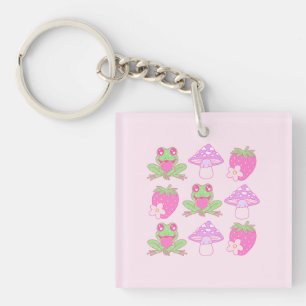 Porte-clefs Grenouille Kawaii, champignon et fraise