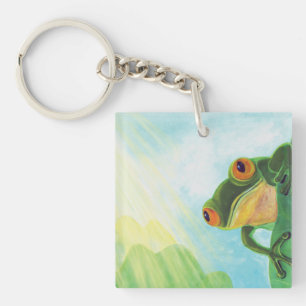 Porte-clefs Grenouille verte attrapant les rayons du soleil