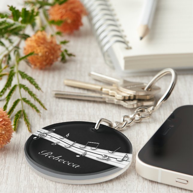 Porte-clefs Grey black and white musical notes score (Devant droit)