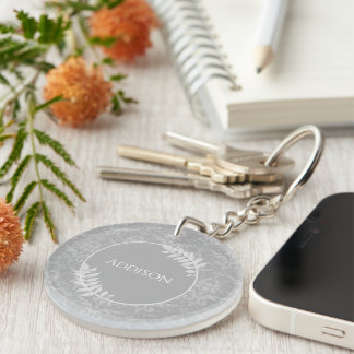 Porte-clefs Grey Elegant Damask Porte - clé personnalisé