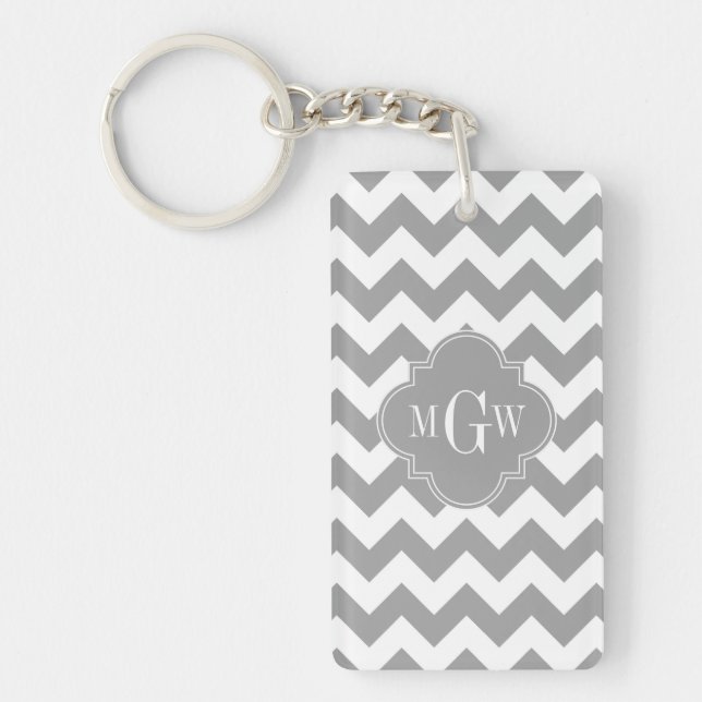 Porte-clefs Grey What Chevron Dk Gris Quatrefoil 3 Monogramme (Devant)