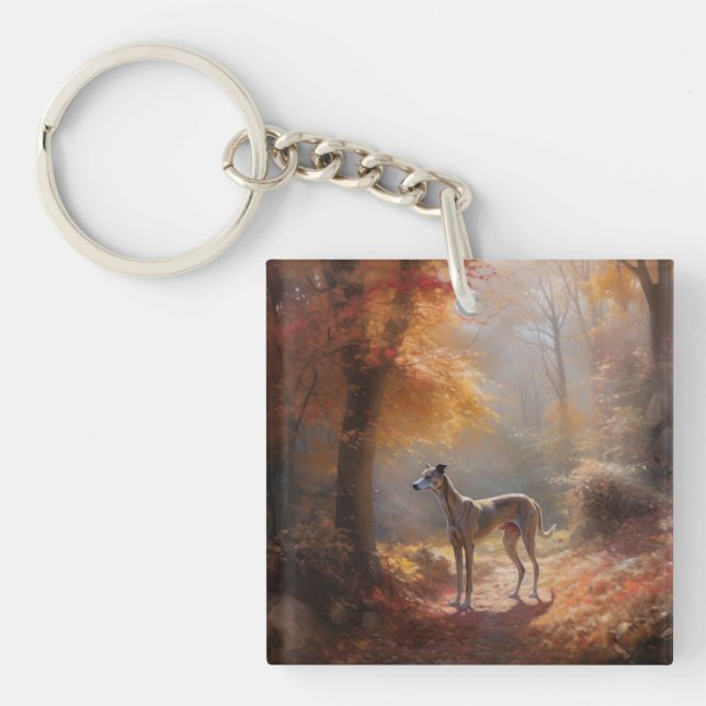 Porte-clefs Greyhound à l'automne Feuilles automne Inspiration (Devant)