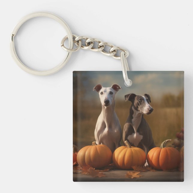 Porte-clefs Greyhound Chiot Automne Citrouille de plaisir (Devant)