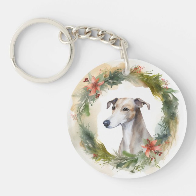 Porte-clefs Greyhound Christmas Wreath Festive Pup (Devant)