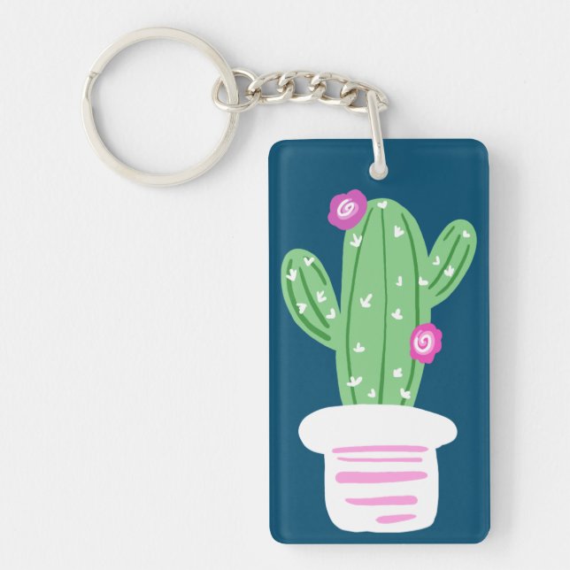 Porte-clefs Griffonnage fleurissant rose | de cactus (Devant)