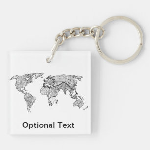 Porte-clefs Griffonnage unique d'art de carte du monde