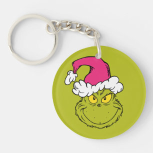 Porte-clefs Grinch avec un chapeau de Père Noël rose