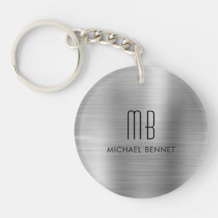 Porte-clefs Gris argent moderne monogrammé