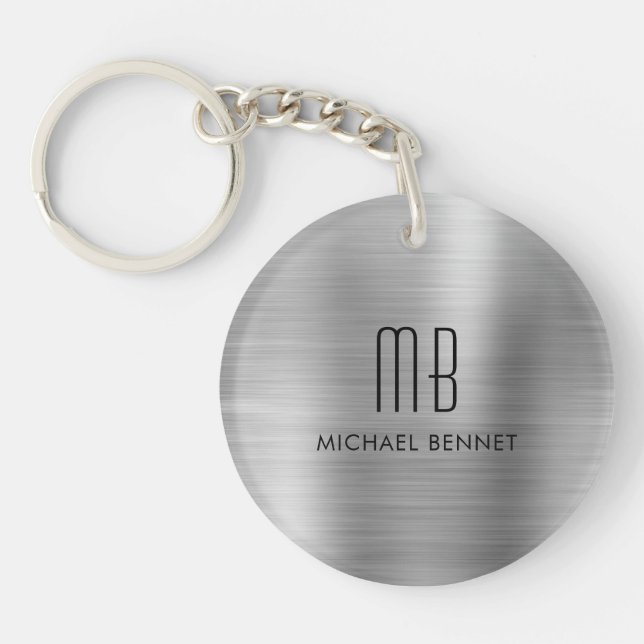 Porte-clefs Gris argent moderne monogrammé (Devant)