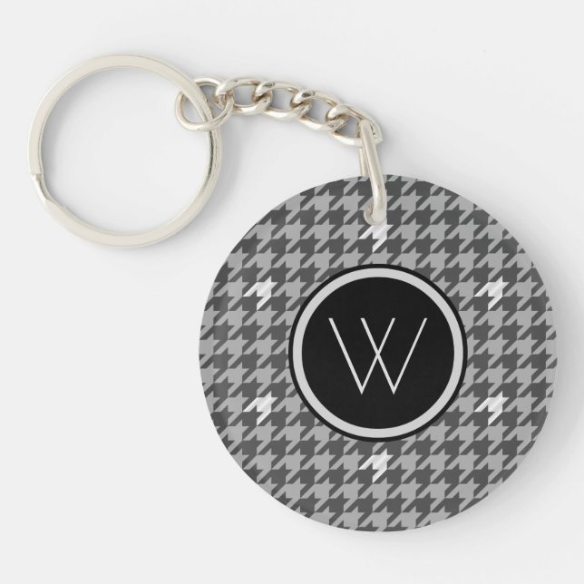 Porte-clefs Gris avec Porte - clé Houndstooth Accent Argent (Devant)