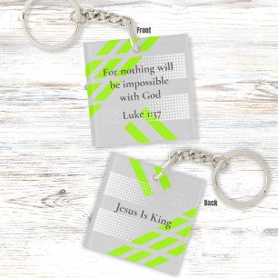 Porte-clefs Gris et Vert Élégants Abstrait – Verset de la Bibl