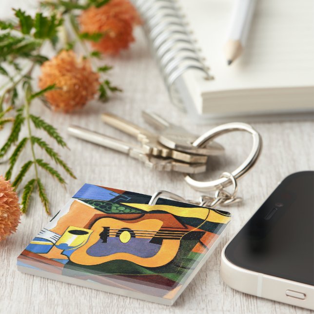 Porte-clefs Gris - Guitare et bouteille (Devant Droit)
