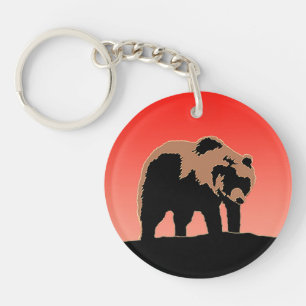Porte-clefs Grizzly Bear au coucher du soleil - Art original d
