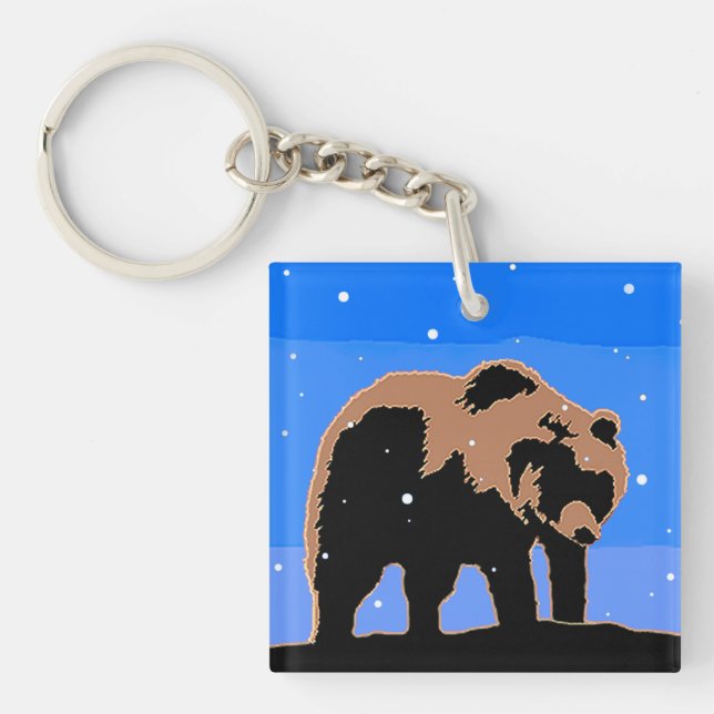 Porte-clefs Grizzly Bear en hiver - Art original de la faune (Devant)