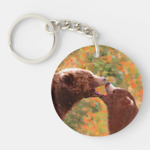 Porte-clefs Grizzly Bear Mom and Cub Painting - Wildlife Art