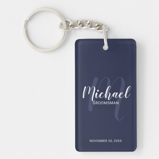 Porte-clefs Groomsmans de marine moderne Script personnalisé (Devant)
