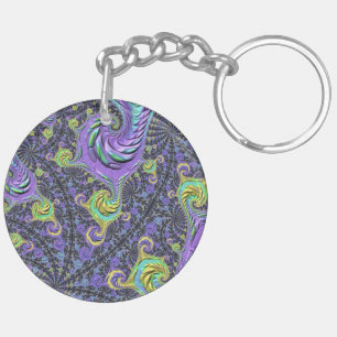 Porte-clefs Groovy Boho Hippie Funky Abstrait Fractal Coloré