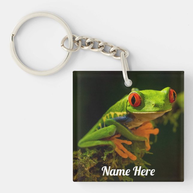 Porte-clefs Gros plan d'une grenouille à arbre rouge #1 (Devant)