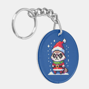 Porte-clefs Grumpy Christmas Raccoon - Drôle Pixel Art Holiday