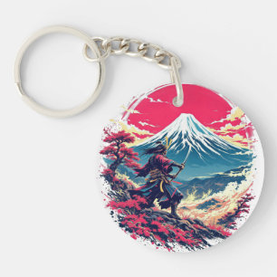 Porte-clefs Guerrier Samouraï au Mont Fuji Art Japonais