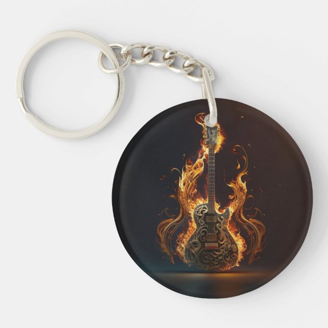Porte-clefs Guitare électrique en feu (Devant)