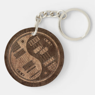 Porte-clefs Guitare et Yin bas Yang avec l'effet en bois de