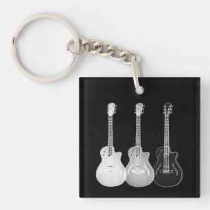Porte-clefs Guitare semi-acoustique noir et blanc monochrome A
