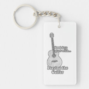 Porte-clefs Guitare vintage en noir et blanc