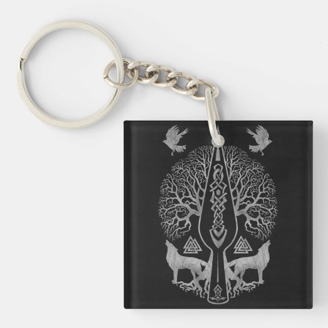 Porte-clefs Gungnir - lance d'Odin et arbre de la vie - (Devant)