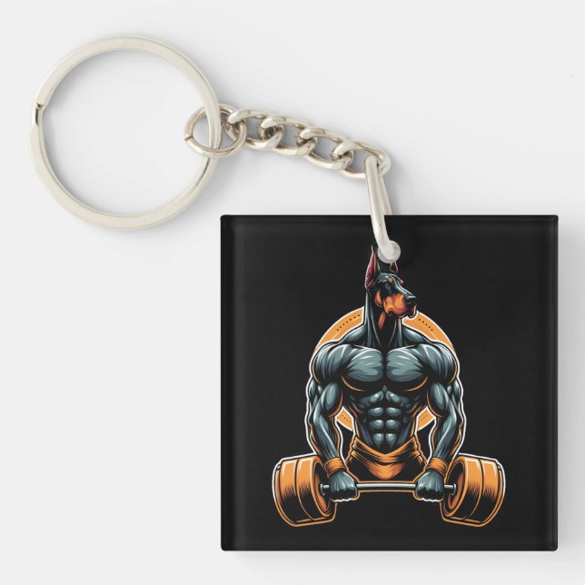 Porte-clefs GYM doberman bodybuilder powerlifder chien (Devant)
