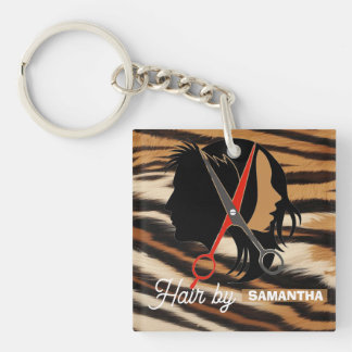 Porte-clefs Hair Stylist Custom Name Tiger Print Salon Bag