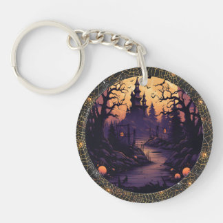 Porte-clefs Halloween Acrylique Château Scène W Spiderweb Bagu