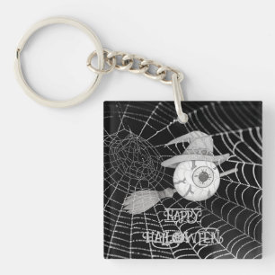Porte-clefs Halloween balai sorcière, globe oculaire effrayant
