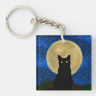 Porte-clefs Halloween Chat noir Silhouette Lune