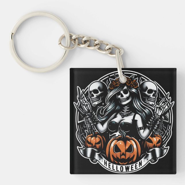 Porte-clefs Halloween crâne gothique fille Helloween sorcière (Devant)